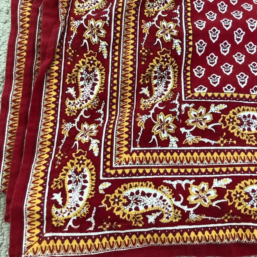 Williams Sonoma Tablecloth Rectangle 70x108 Red Yellow Paisley Cotton India Boho